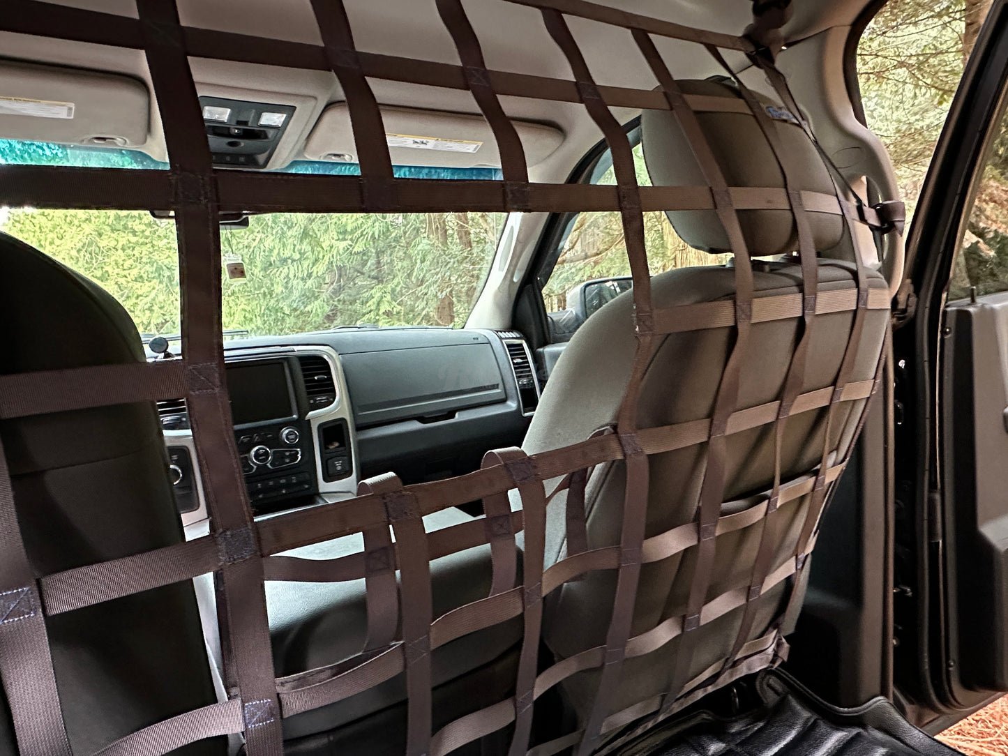 2010 - newer RAM Truck Quad, Crew and Mega Cab Behind Front Seats Barrier Divider Net-Raingler