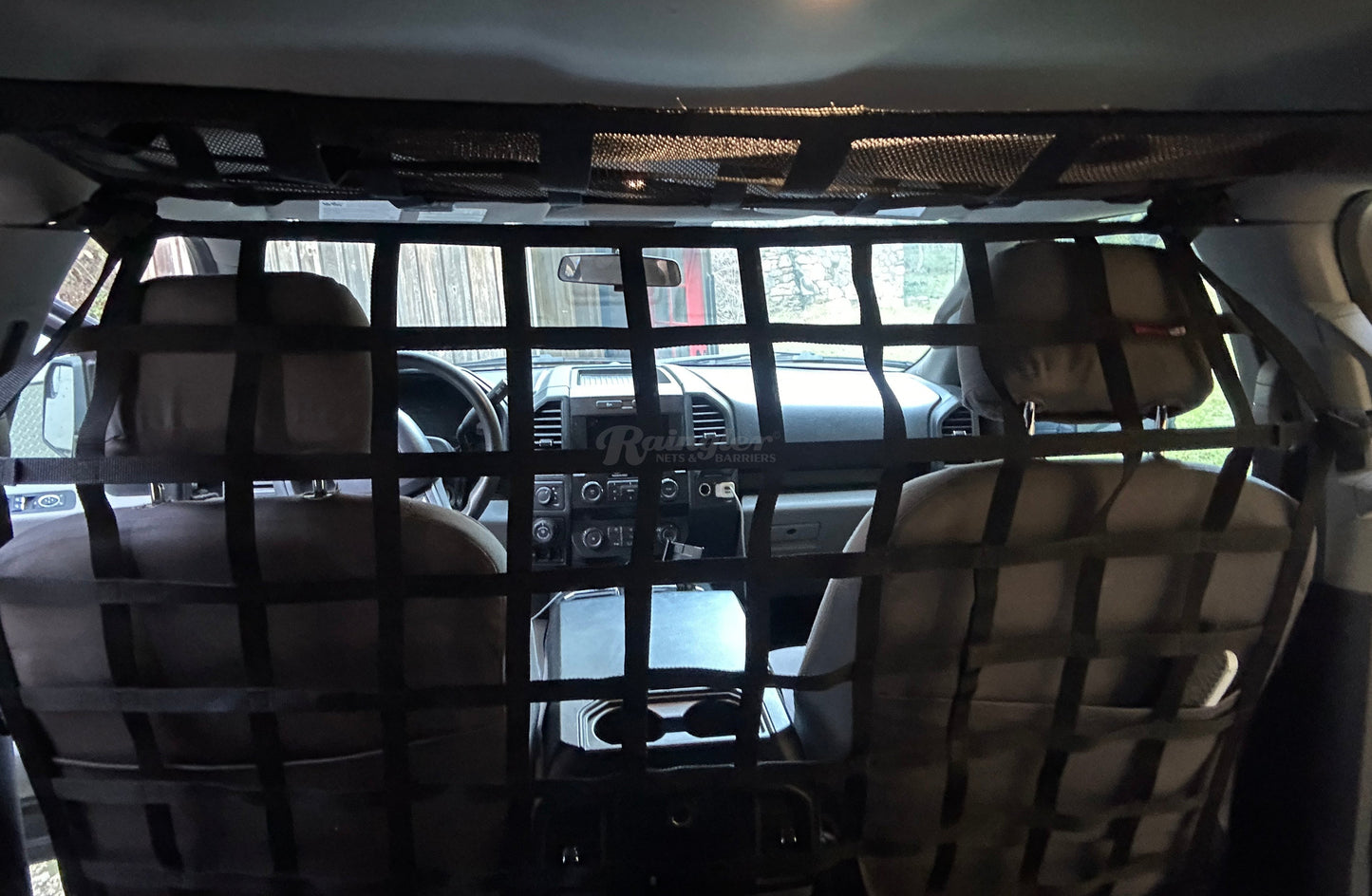 2015 - Newer Ford F150 / Raptor Crew Cab Behind Front Seat Barrier Divider Net-Raingler