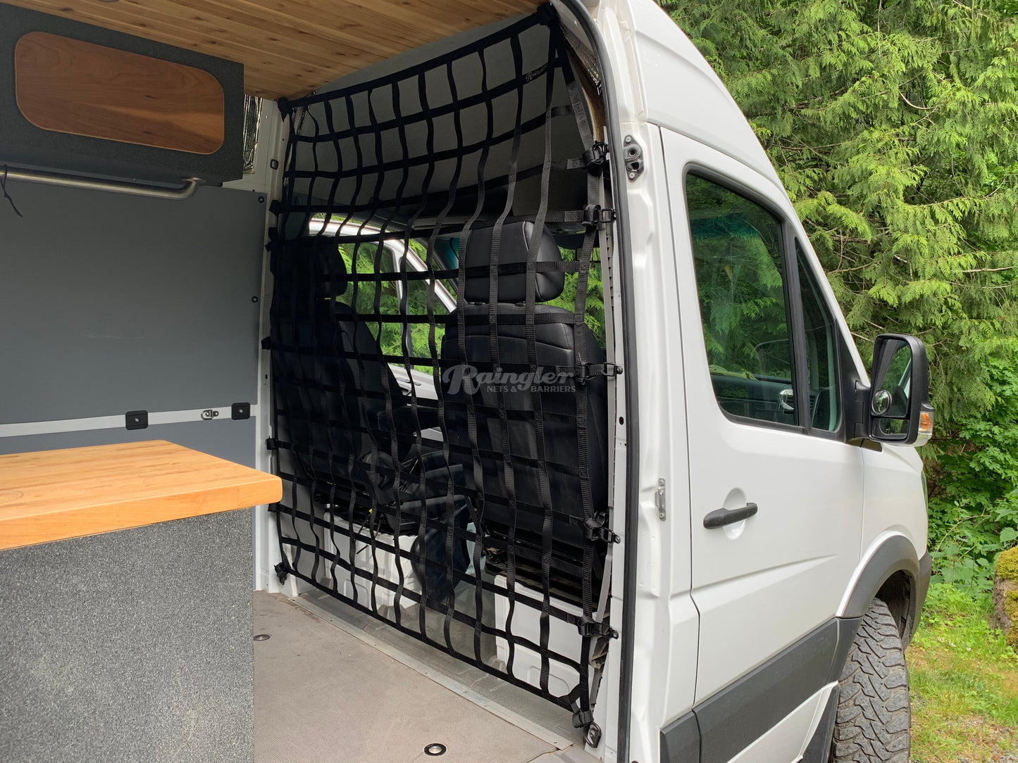 2006 - Newer Sprinter 2nd Gen Raised Roof Model Behind Front Seats Barrier Divider Net-Raingler